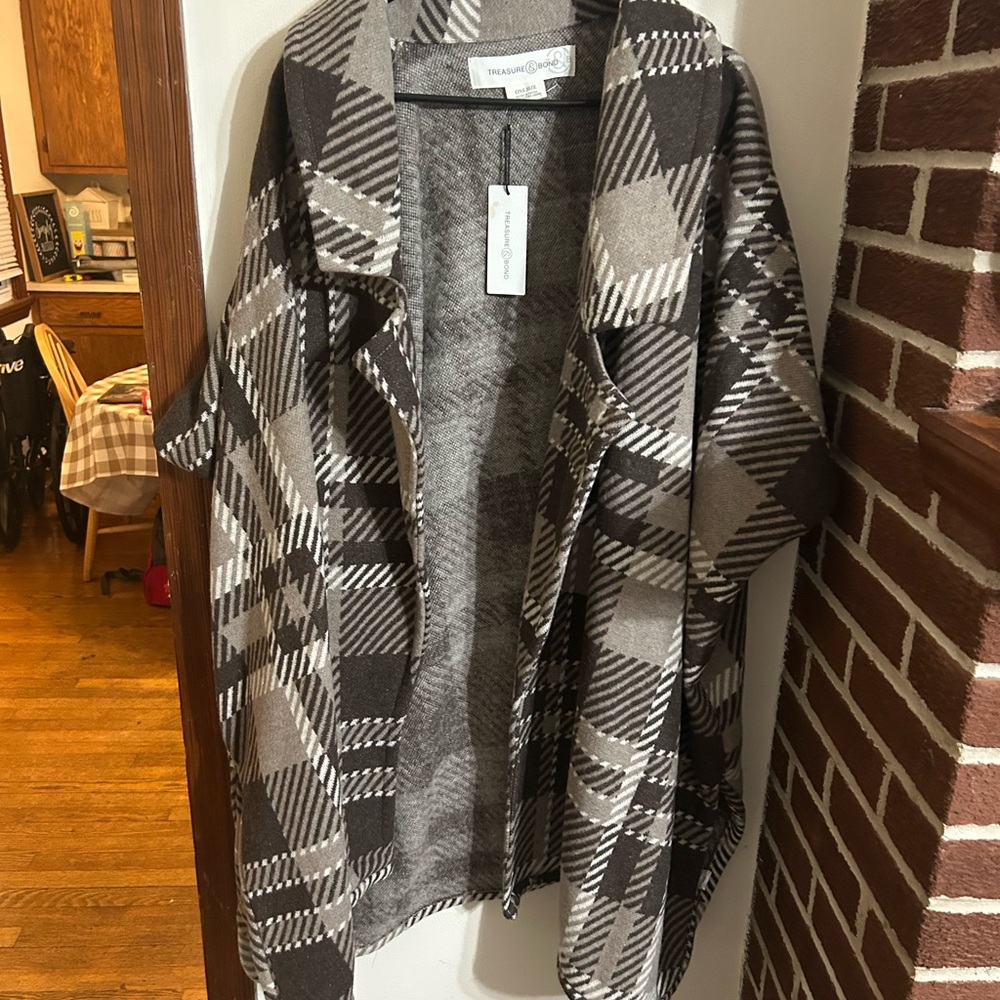 NWT Treasure & Bond PLAID Open Front Jacket ONE SIZE PONCHO